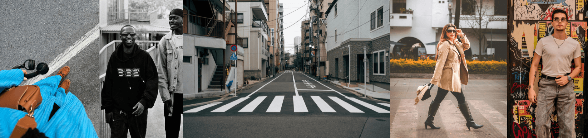 A person in stylish streetwear in a city.