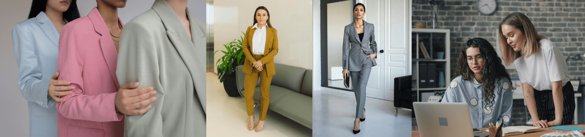 A woman in a stylish business outfit.