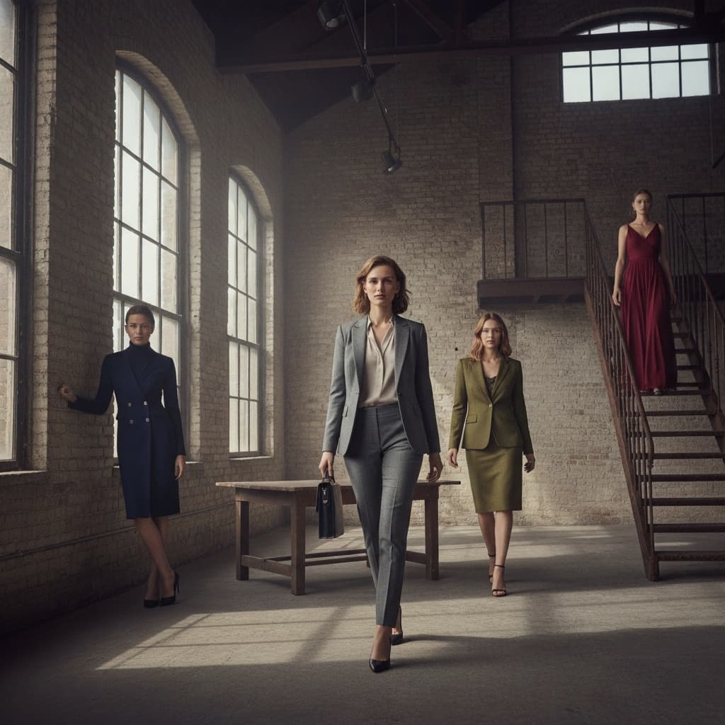 A woman in a stylish business outfit.