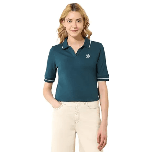 Teal V-Neck Polo